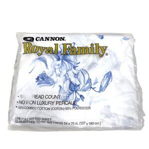 VTG NIP CANNON ROYAL FAMILY 1990 ANGELICA BLUE FLORAL FULL FITTED SHEET COTTAGE